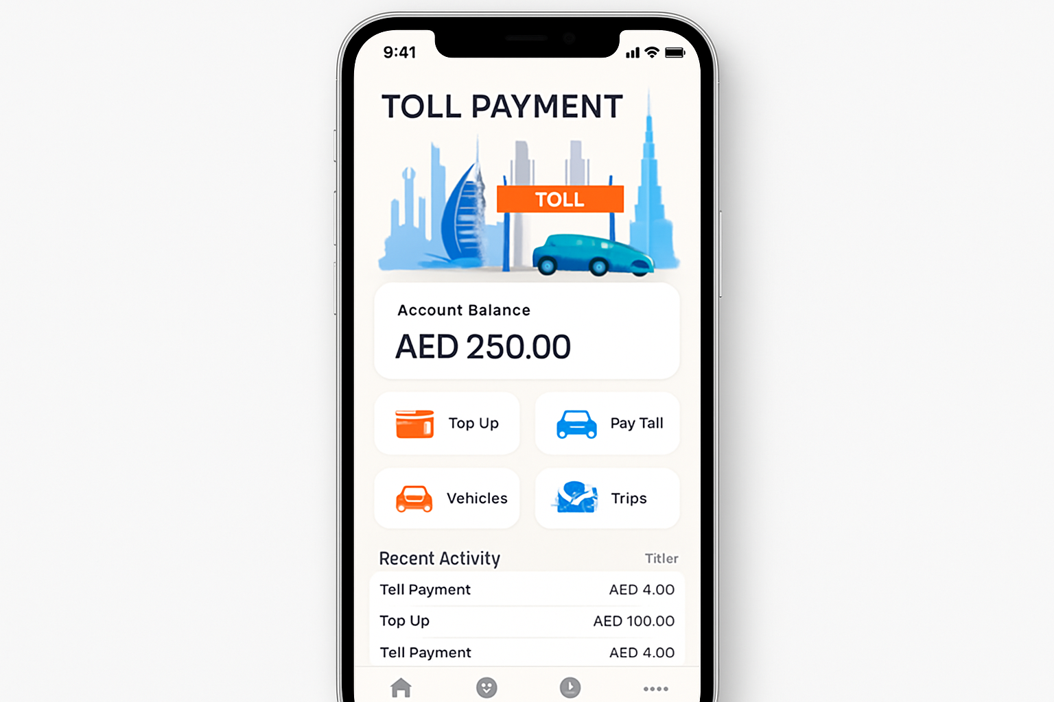 Mobile app for toll payment and account management in Dubai