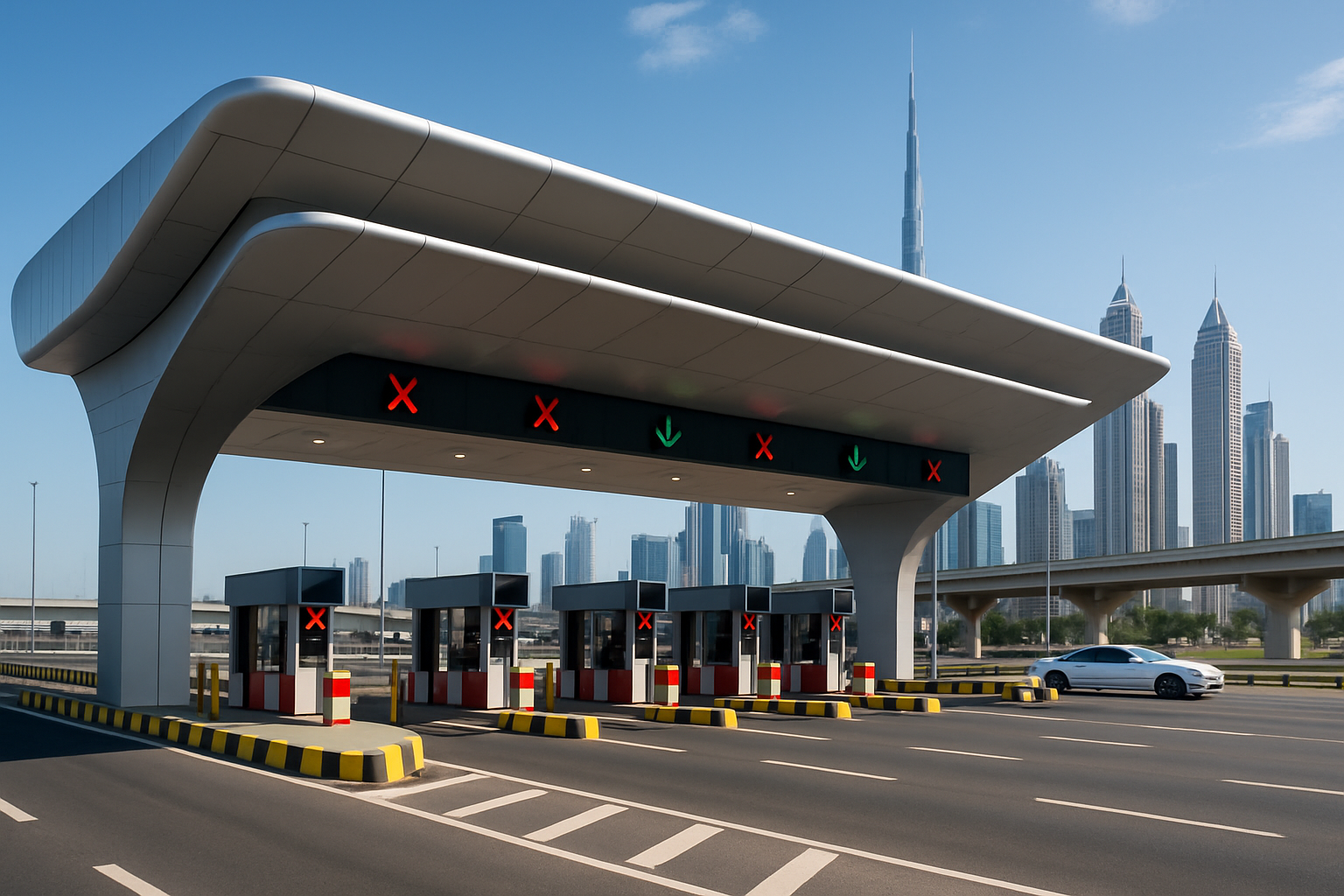 Modern toll plaza on a Dubai expressway