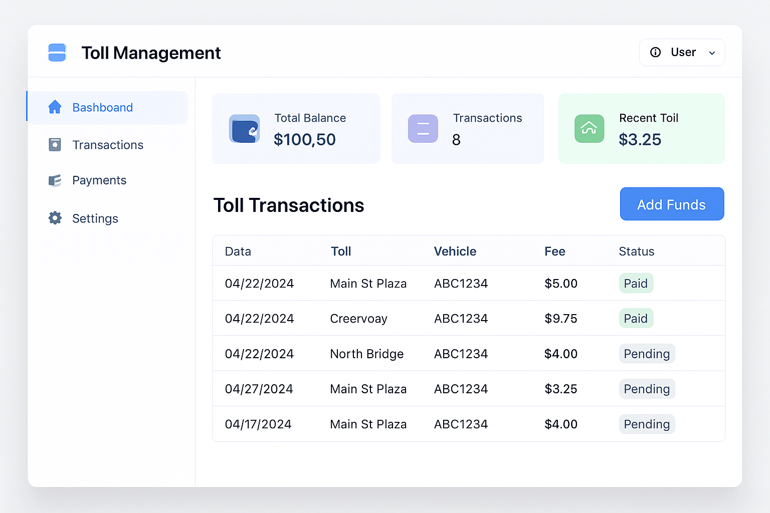 User-friendly toll management portal
